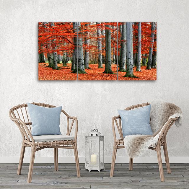 Canvas Print Forest Red Autumn Nature Union Rustic Size: 80cm H x 120cm W x 2cm D on Productcaster.