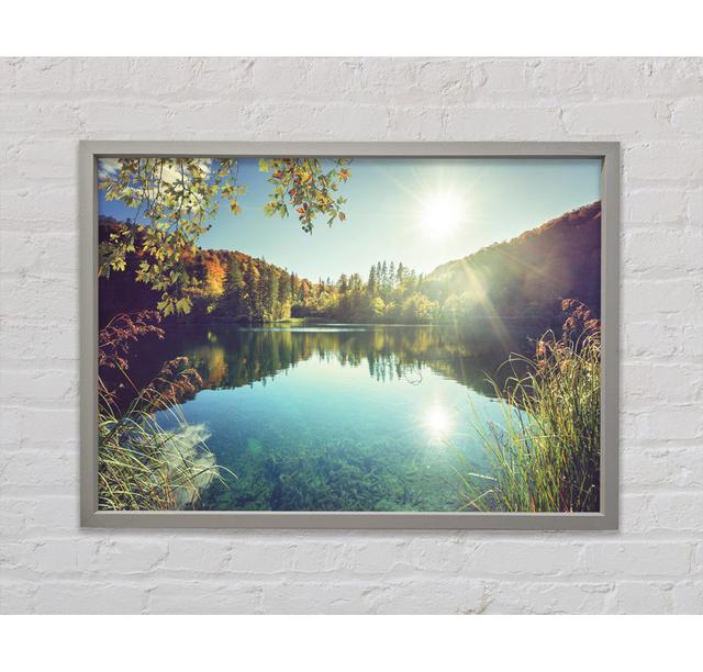 View Of The Lake Through The Branches Framed Print Union Rustic Size: 59.1cm H x 84.1cm W x 3.3cm D, Format: Light Grey Framed Canvas on Productcaster.