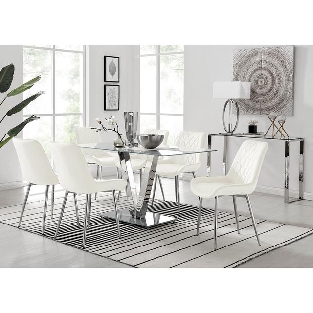 Scottsmoor 6 - Person Dining Set Canora Grey Chair Colour: Navy/Silver, Table Top Colour: Gray, Table Base Colour: Gray/Silver on Productcaster.