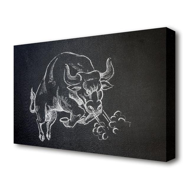 Angry Bull Wild Life - Drawing Print on Canvas East Urban Home Size: 50.8 cm H x 81.3 cm W on Productcaster.