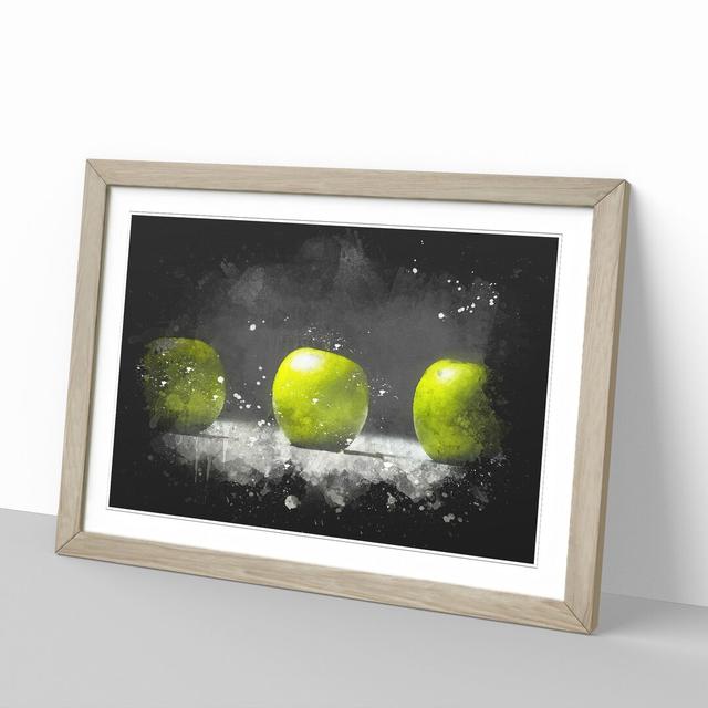 Row of Green Apples Paint Splash - Picture Frame Graphic Art East Urban Home Size: 65cm H x 90cm W x 2cm D, Frame Option: Oak Framed on Productcaster.