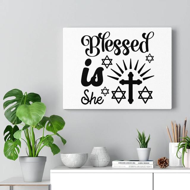 Blessed Is She - Wrapped Canvas Typography Blue Elephant Size: 46cm H x 61cm W on Productcaster.