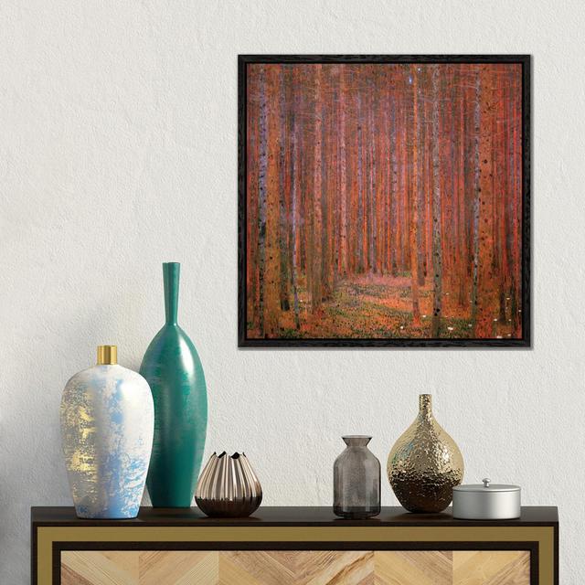 Fir Forest I by Gustav Klimt - Painting on Canvas Three Posts Size: 46cm H x 46cm W x 4cm D, Frame Option: Black Framed on Productcaster.