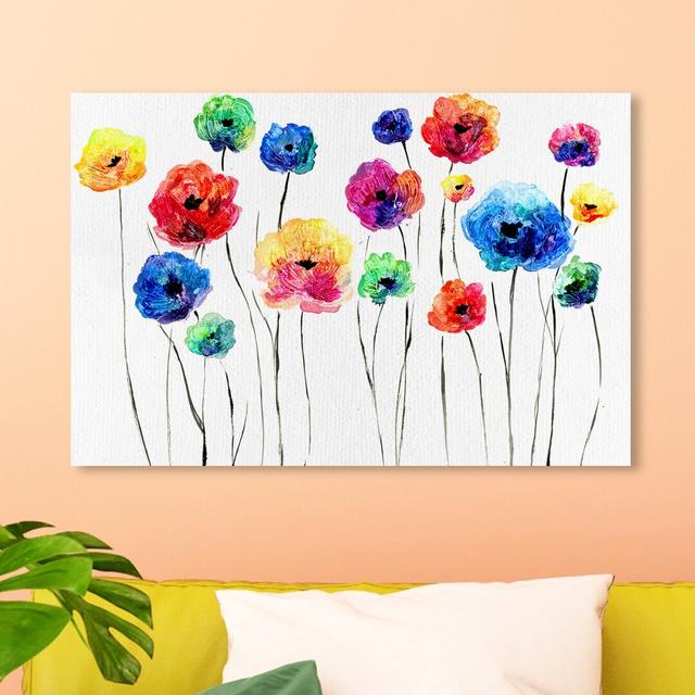 Rainbow Florals - Wrapped Canvas Painting East Urban Home Size: 51 cm H x 76 cm W on Productcaster.