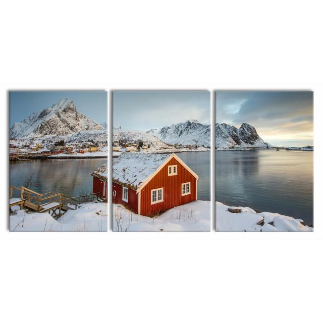 Lofoten Fishing House - 3 Piece Wrapped Canvas Photograph Print Set East Urban Home Size: 210 cm H x 100 cm W x 2.4 cm D on Productcaster.