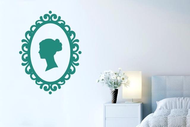 Womans Profile In Art Nouveau Frame Wall Sticker 17 Stories Colour: Dark Green, Size: Medium on Productcaster.