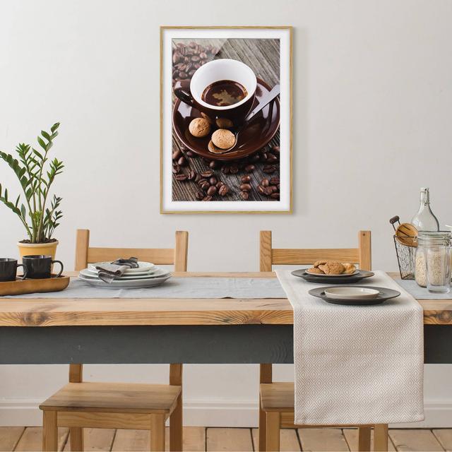 Coffee Cup with Coffee Beans - Picture Frame Graphic Art Ebern Designs Frame Option: Brown, Size: 100cm H x 70cm W x 2cm D on Productcaster.