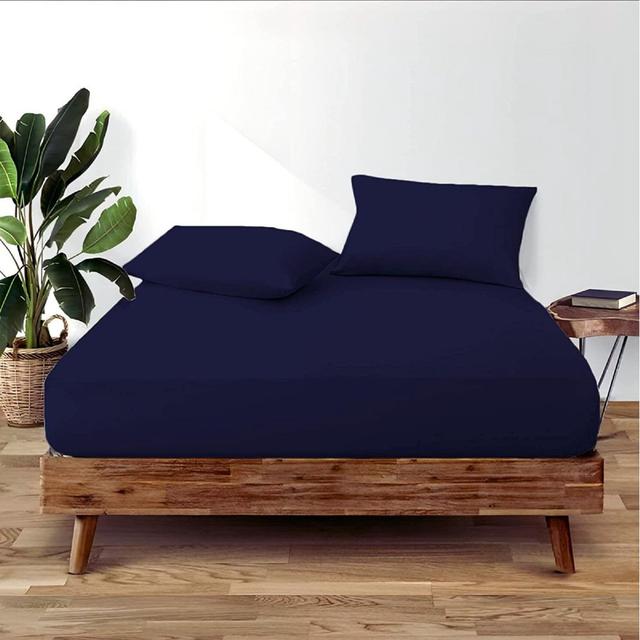 Janoshan Egyptian-Quality Cotton Fitted Sheet Ebern Designs Colour: Navy, Size: Super King (6') on Productcaster.