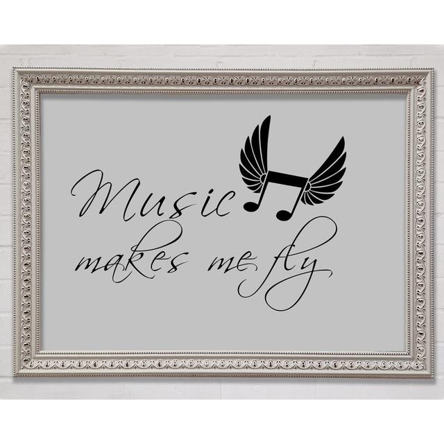 Boys Room Quote Music Makes Me Fly Lilac Framed Print Happy Larry Size: 84.1cm H x 118.9cm W x 3cm D, Colour: Grey on Productcaster.