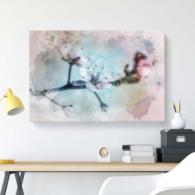 Flowers of a Cherry Blossom in Abstract - Wrapped Canvas Painting Print East Urban Home Size: 60cm H x 91cm W x 3cm D on Productcaster.