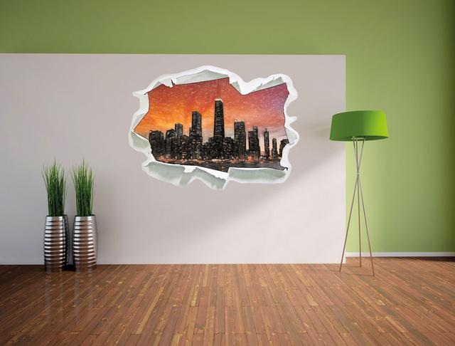 Wandtattoo Wunderbare Chicago-Wolkenkratzer-Silhouette bei Sonnenuntergang East Urban Home Größe: 67 cm H x 92 cm B x 0,02 cm T on Productcaster.