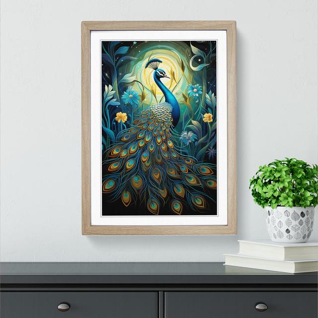 Peacock Art Deco - Single Picture Frame Print on Wood Latitude Vive Format: Oak Framed, Size: 64cm H x 46cm W x 2cm D on Productcaster.