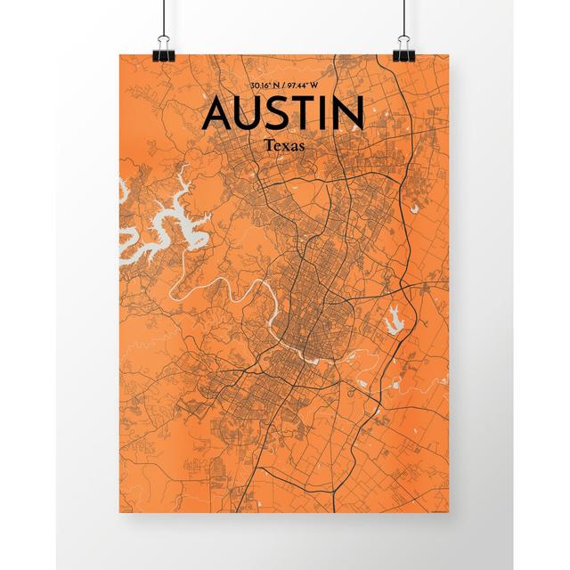 Austin City Map - Graphic Art Print on Paper East Urban Home Size: 60.2 cm H x 27.9 cm W on Productcaster.