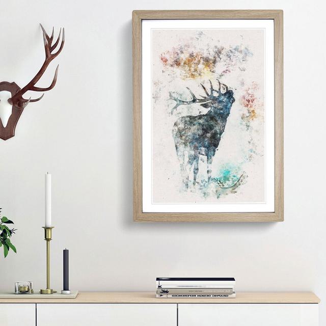 A Deer Stag Silhouette - Picture Frame Painting Print East Urban Home Frame Option: Oak Framed, Size: 45cm H x 33cm W x 2cm D on Productcaster.