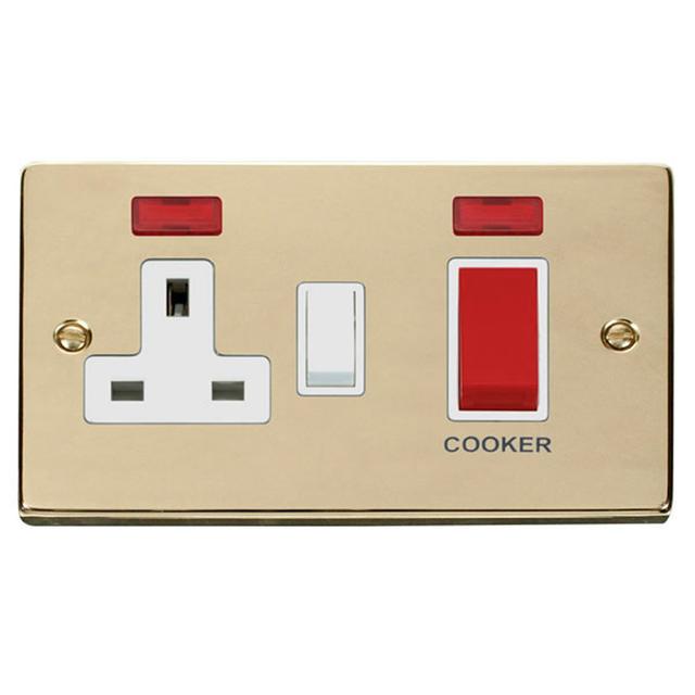 Polished Brass Cooker Control 45A With 13A Switched Plug Socket & 2 Neons Marlow Home Co. on Productcaster.