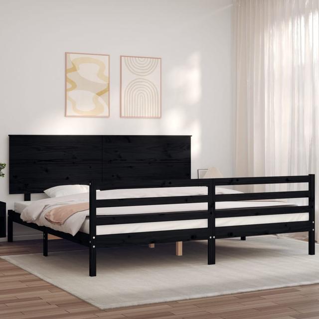 Bed Frame with Headboard Marlow Home Co. Colour: Black, Size: 200 x 200cm on Productcaster.