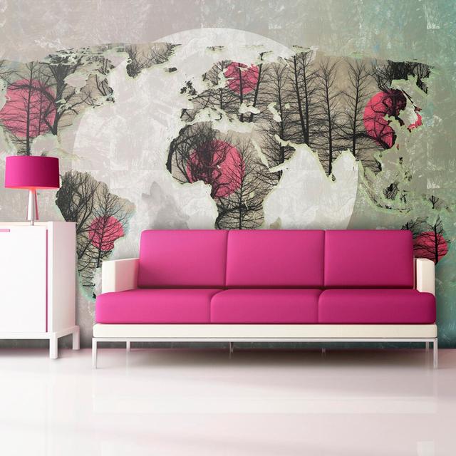 Map of the World - Howling to the Moon 1.54m x 200cm Wallpaper East Urban Home Size: 154cm x 200cm on Productcaster.