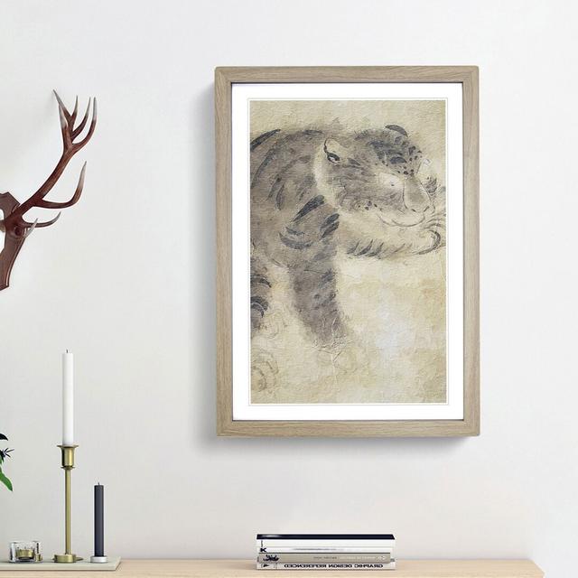 Tiger Licking its Paw by Tawaraya Sotatsu - Picture Frame Painting Print East Urban Home Size: 48cm H x 36cm W x 2cm D, Frame Option: Oak Framed on Productcaster.