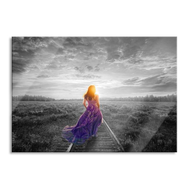 Woman on Rails at Sunset - Unframed Photograph on Glass Brayden Studio Size: 70cm H x 100cm W x 0.4cm D on Productcaster.