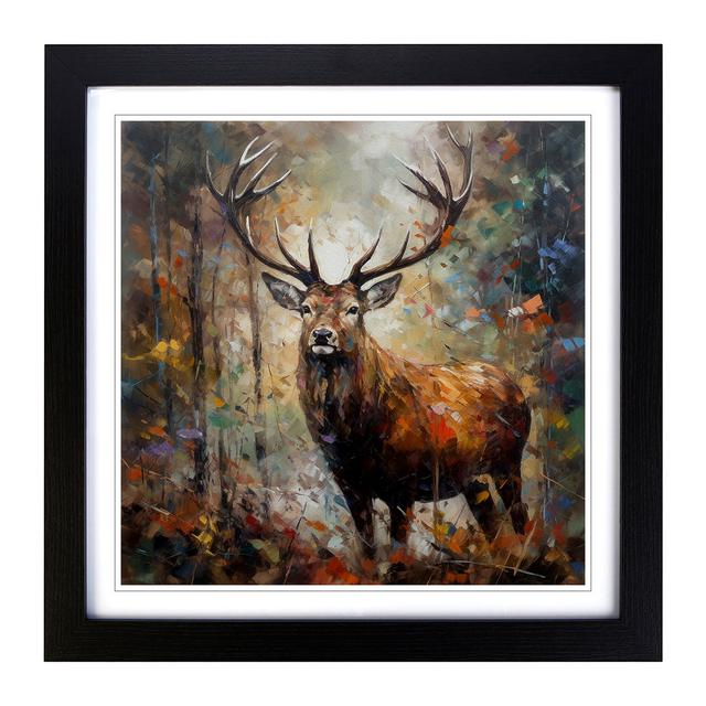 Stag In A Forest Palette No.1 - Single Picture Frame Art Prints on Wood Alpen Home Format: Black on Productcaster.