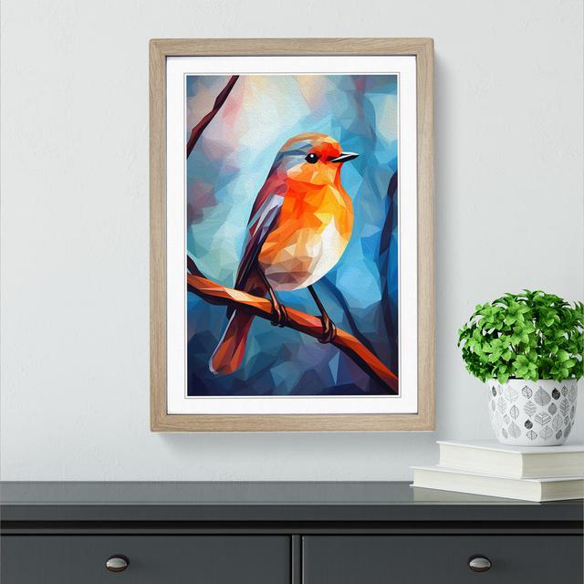 Robin Bird Cubism No.3 - Single Picture Frame Art Prints on Wood Marlow Home Co. Format: Oak Framed, Size: 64cm H x 46cm W x 2cm D on Productcaster.