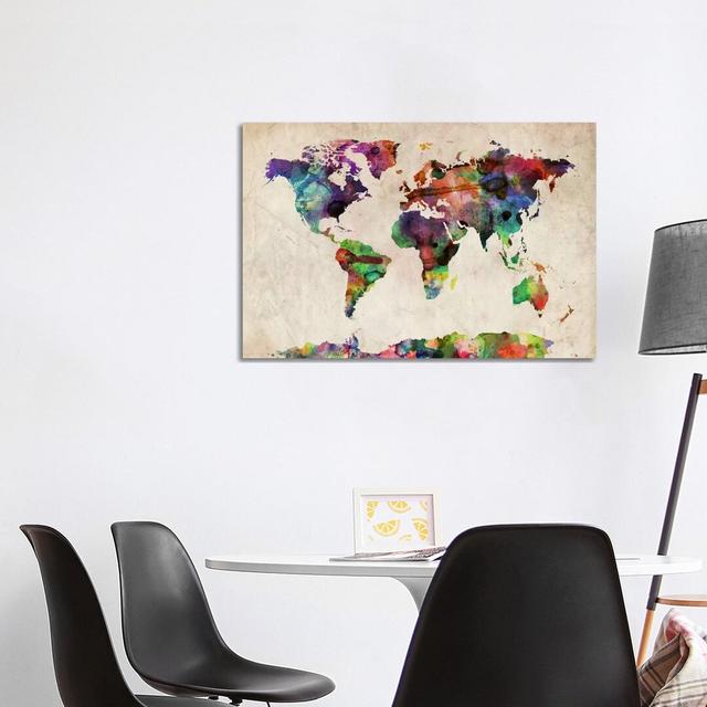 World Map Urba Watercolour II by Michael Tompsett - Print on Canvas Ebern Designs Size: 66.04cm H x 101.6cm W x 1.91cm D, Frame Option: No Frame on Productcaster.