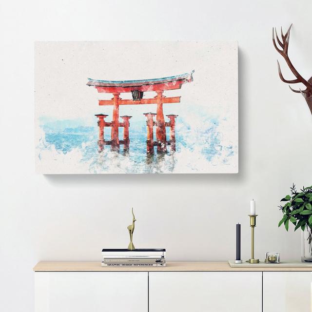 Itsukushima Shrine In Hiroshima Japan Watercolour - Wrapped Canvas Print East Urban Home Size: 40cm H x 60cm W x 3cm D on Productcaster.