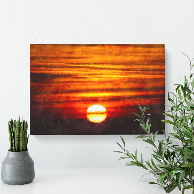 Orange Sunset Painting - Wrapped Canvas Graphic Art East Urban Home Size: 60cm H x 91cm W x 3cm D on Productcaster.