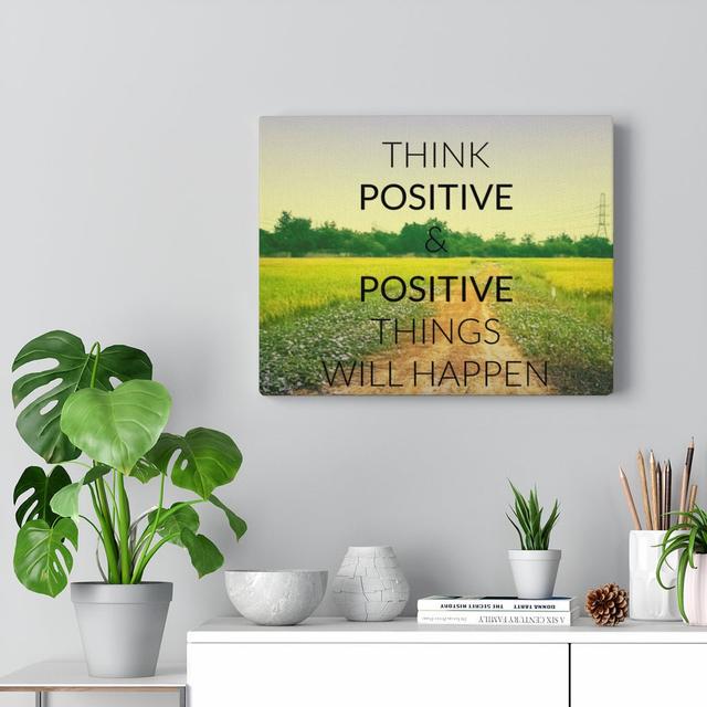 Positive Things Will Happen - Wrapped Canvas Typography Blue Elephant Size: 30cm H x 46cm W on Productcaster.