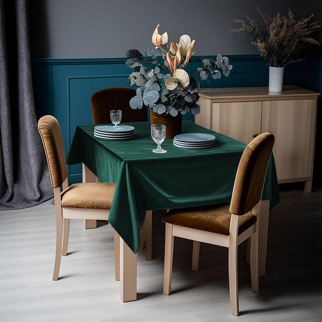 Matte Velvet Square Tablecloth Lilijan Home & Curtain Colour: Deep Jungle Green, Size: 52cm D x 140cm L on Productcaster.