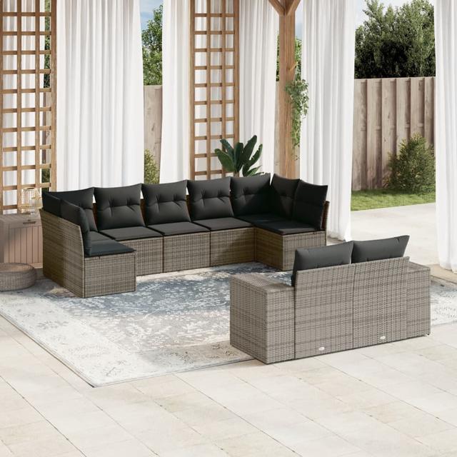 Vidaxl 9-Tlg. Garten-Sofagarnitur Mit Kissen Beige Poly Rattan 17 Stories Kissenfarbe: Schwarz, Rahmenfarbe: Grau on Productcaster.