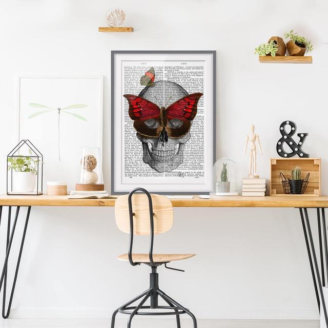 Picture With Frame - Scary Reading - Butterfly Mask - Portrait 4:3 Maturi Size: 100cm H x 70cm W x 2cm D, Frame Option: Grey on Productcaster.