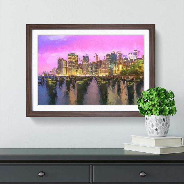 Manhattan from Brooklyn Bridge in Abstract - Picture Frame Graphic Art Print East Urban Home Size: 60cm H x 91cm W x 2cm D, Frame Option: Walnut on Productcaster.