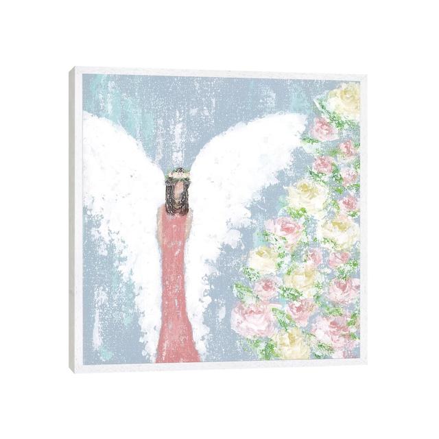 Spring Floral Angel-Canvas Happy Larry Format: White Framed, Size: 66.04cm H x 66.04cm W x 3.81cm D on Productcaster.