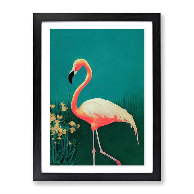 Walking Flamingo - Picture Frame Painting Bay Isle Home Size: 64cm H x 46cm W x 2cm D, Frame Colour: Black Framed on Productcaster.