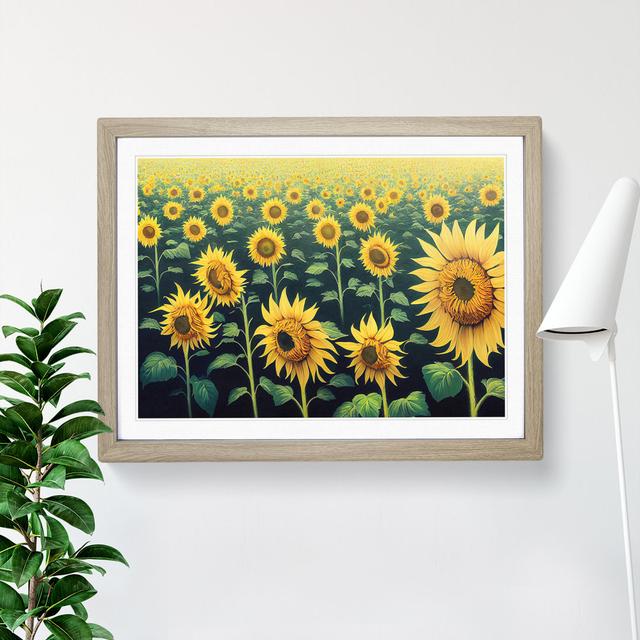 XH1022-8318X Stellar Sunflower Field - Single Picture Frame Painting Brambly Cottage Size: 46cm H x 64cm W x 2cm D, Frame Colour: Oak on Productcaster.