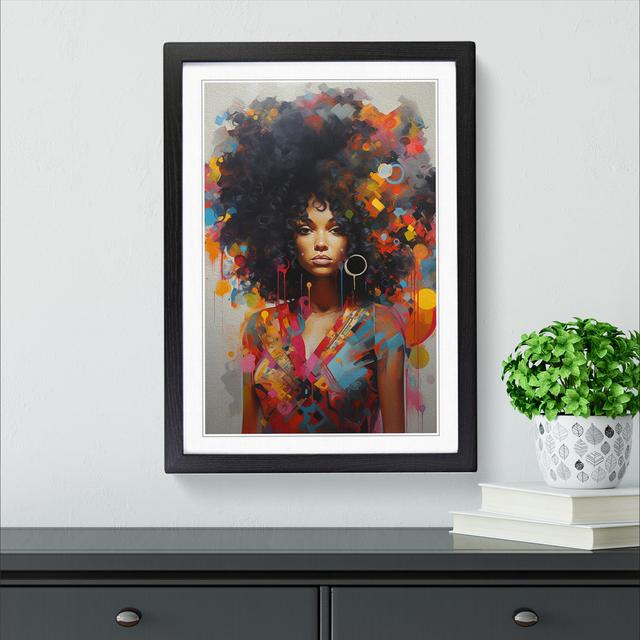 Woman With Curls Hard Edge - Single Picture Frame Print on Wood Marlow Home Co. Format: Black, Size: 64cm H x 46cm W x 2cm D on Productcaster.