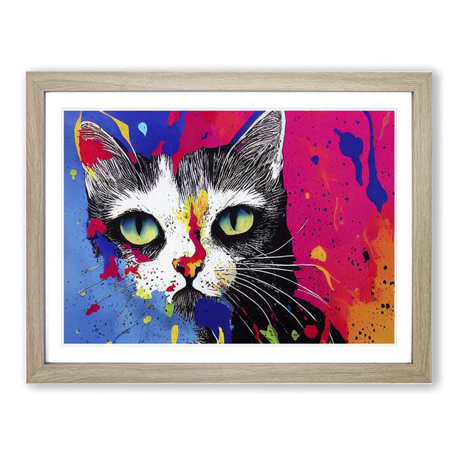 Cat Splashed Vol.6 Abstract - Picture Frame Painting Marlow Home Co. Size: 46cm H x 64cm W x 2cm D, Frame Colour: Oak on Productcaster.