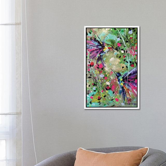 Flowers With Birds by Aliaksandra Tsesarskaya - Gallery-Wrapped Canvas Giclée on Canvas Lark Manor Size: 66.04cm H x 45.72cm W, Format: White Framed on Productcaster.