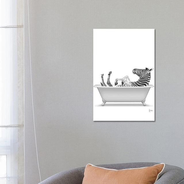 Zebra in the Bath Bw - Wrapped Canvas Art Prints Happy Larry Size: 66.04cm H x 45.72cm W x 3.81cm D on Productcaster.