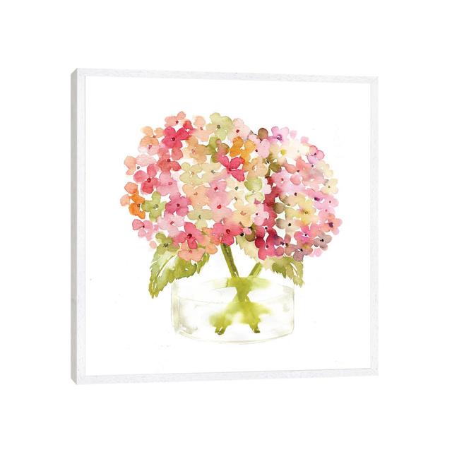 Hydrangea Pink Vase by Sara Berrenson - Gallery-Wrapped Canvas Giclée on Canvas Lark Manor Size: 93.98cm H x 93.98cm W x 3.81cm D, Format: White Frame on Productcaster.