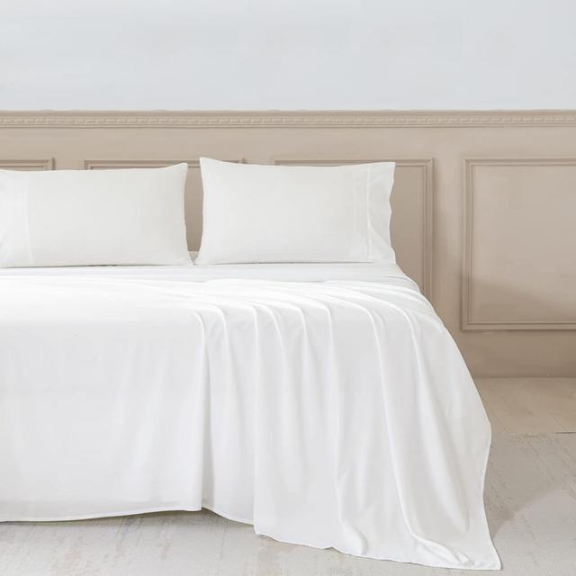 Aaralyn 200 Thread Count 100% Cotton Egyptian Brushed Flat Sheet White Noise Size: Super King (6') on Productcaster.