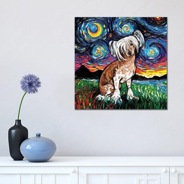 Chinese Crested Night by Aja Trier - Wrapped Canvas Gallery-Wrapped Canvas Giclée Rosalind Wheeler Size: 45.72cm H x 45.72cm W x 1.91cm D on Productcaster.