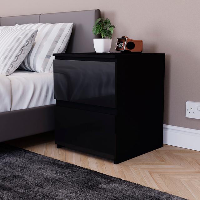 2 Drawer High Gloss Bedside Chest (FSC 100%) Bedroom Home Bedside Furniture 17 Stories Colour: Black on Productcaster.