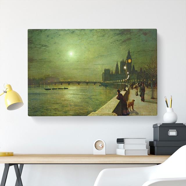 Reflections On The Thames by John Atkinson Grimshaw - Wrapped Canvas Painting East Urban Home Size: 50cm H x 76cm W x 3cm D on Productcaster.