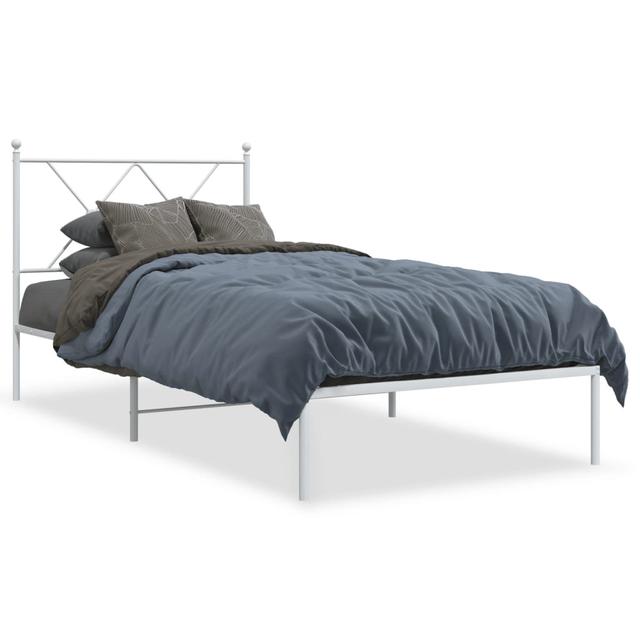 Vidaxl Metal Bed Frame With Headboard Brambly Cottage Colour: White, Size: European Single (90 x 200cm) on Productcaster.