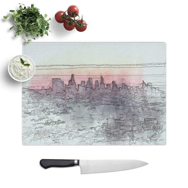 Glass Los Angeles Skyline in The Morning in Abstract Chopping Board East Urban Home Size: 28.5 cm W x 20 cm L on Productcaster.