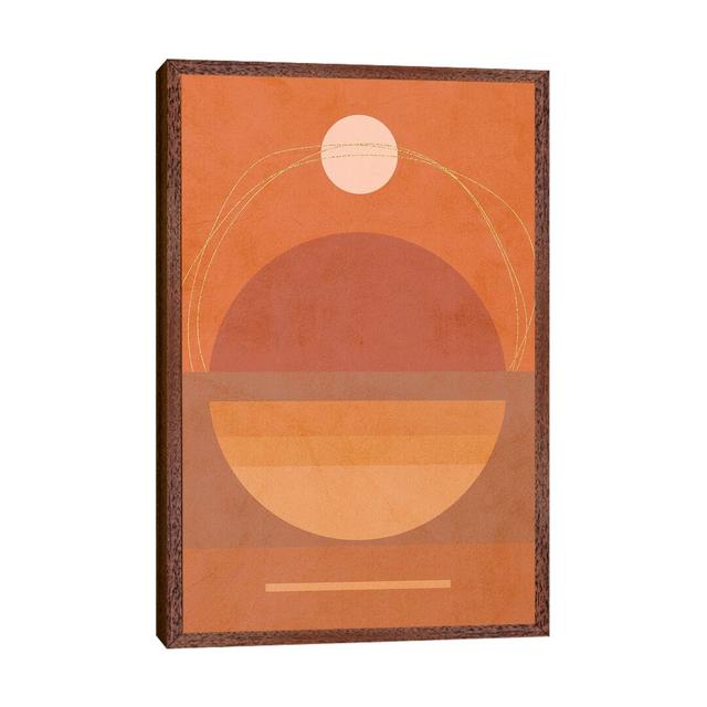 Midmod Geo VI Terracotta Moon & Sun - Print on Canvas Ebern Designs Format: Classic Brown Wood Framed, Size: 101.6cm H x 66.04cm W x 3.81cm D on Productcaster.