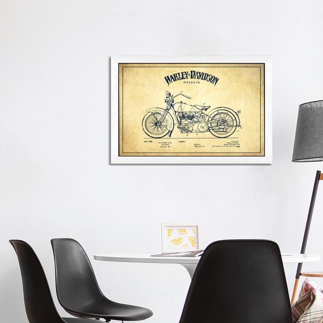 Harley-Davidson Vintage Patent Blueprint by Aged Pixel - Print on Canvas Williston Forge Size: 101.6cm H x 152.4cm W x 3.81cm D, Format: White Framed on Productcaster.