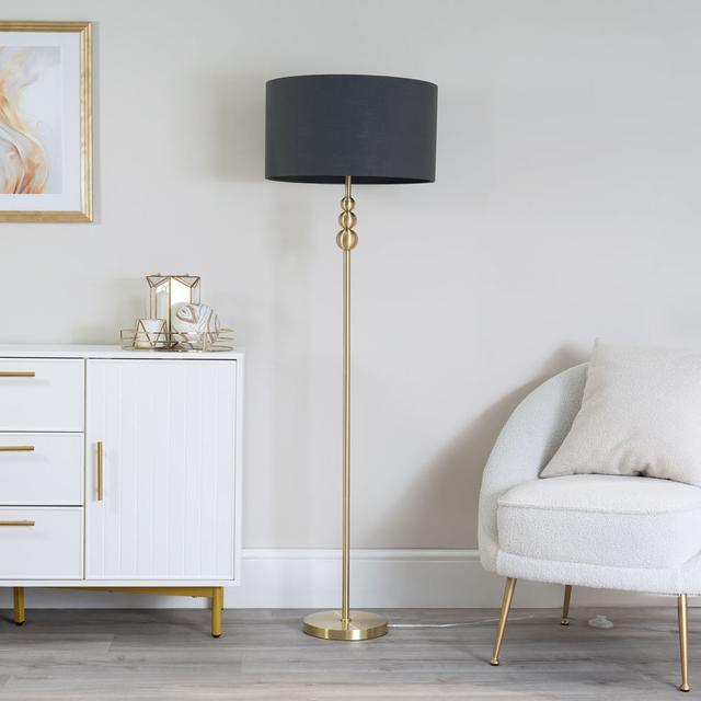 Randalia 145cm Traditional Floor Lamp Rosdorf Park Base Finish: Brushed Gold, Shade Colour: Charcoal on Productcaster.